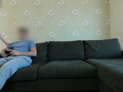 Sex starved Russian girl cuckolding boyfriend on the couch