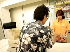Mizushima Nana blowing a fat penis at the store like no one before