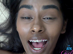 Amateur ebony Fae Love gets her pussy fingered and fucked hard
