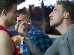 Kinky gay dude likes it when two friends fuck him together