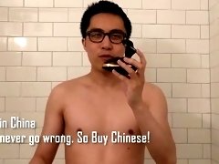Topless Chinese Guy Teaches How to Cut Own Hair