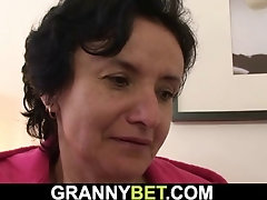 skinny 60 years old granny sucks and rides his cock