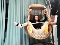 Bound and gagged Asian babe made to orgasm with a vibrator