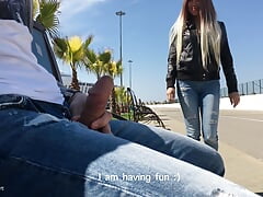 Babe Was Surprised To See Guy Jerking Off Dick In The Park And Helped Him Cum