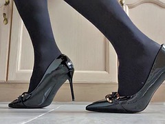 New heels and pantyhose with cum