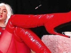 Domineering milf posing in sexy Cruella de Vil costume