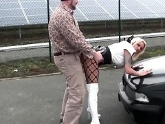German slut fucked doggystyle and facialized in the outdoors