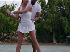 Big tits teen August Ames interracial after tennis game