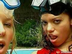 Naughty and sexy teens fuck each other's wet pussies with their dildos