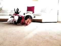 Slender Japanese maid in pantyhose gets trained in bondage