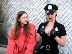 Stacked milf police officer jerking off young cock outside